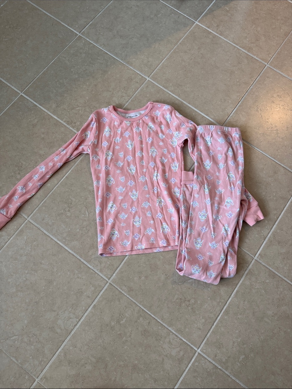 Janie and Jack Pink Tea Cup Cotton Pajama Set